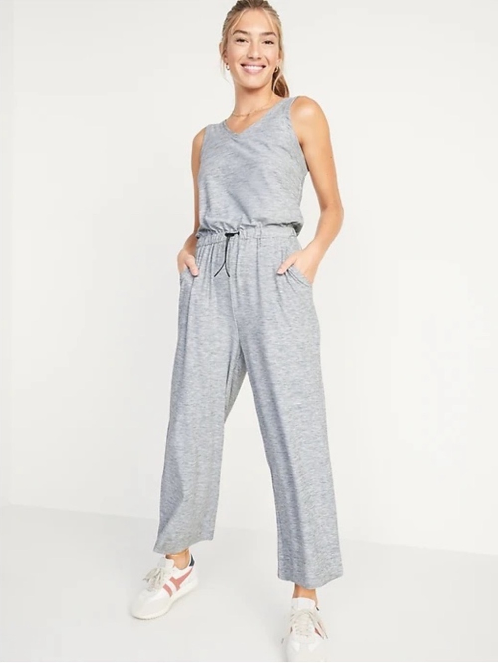 Old Navy Active 
 Breathe On  Light Grey Sleeveless Drawstring Jumpsuit size med
